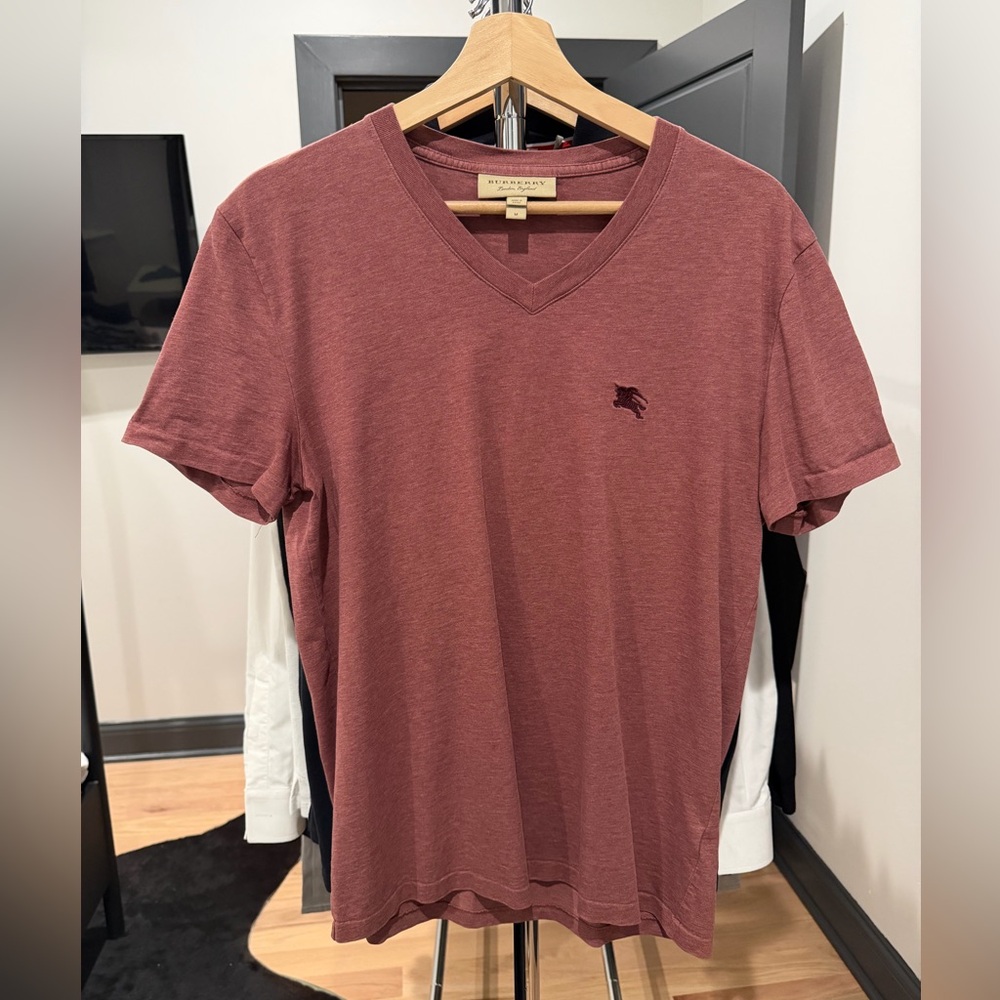 Burberry Men's Burgundy V-Neck T-Shirt